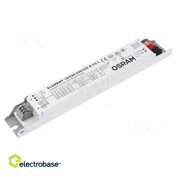 Power supply: switched-mode | LED | 18W | 25÷54VDC | 200÷350mA | IP20 фото 1