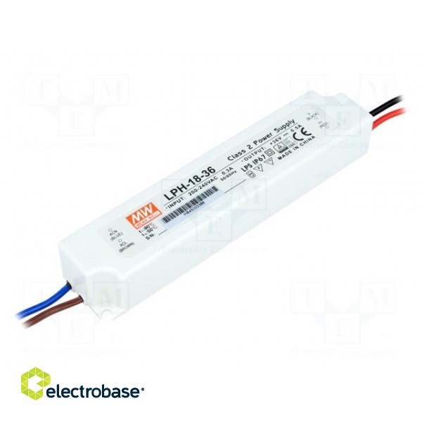 Power supply: switched-mode | LED | 18W | 36VDC | 0.5A | 180÷264VAC