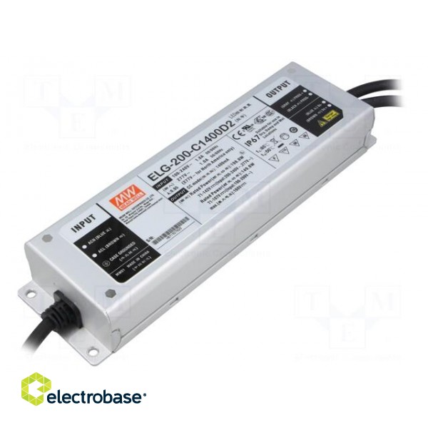 Power supply: switched-mode | LED | 198.8W | 71÷142VDC | 1.4A | IP67