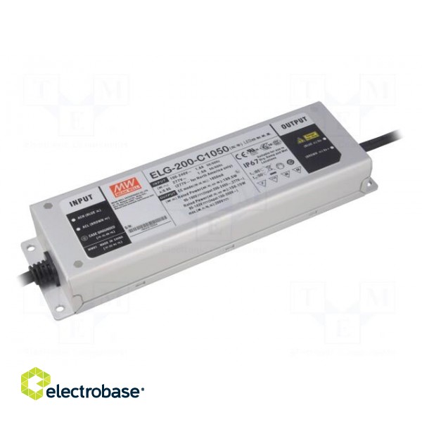 Power supply: switched-mode | LED | 199.5W | 95÷190VDC | 1050mA | IP67