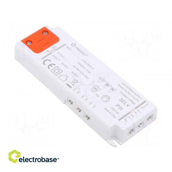 Power supply: switched-mode | LED | 20W | 12VDC | 1.67A | 220÷240VAC
