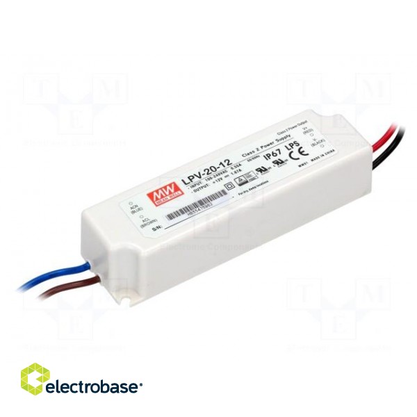 Power supply: switched-mode | LED | 20W | 12VDC | 1.67A | 90÷264VAC