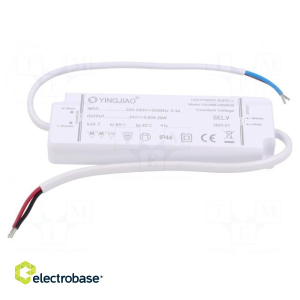 Power supply: switched-mode | LED | 20W | 24VDC | 830mA | 220÷240VAC