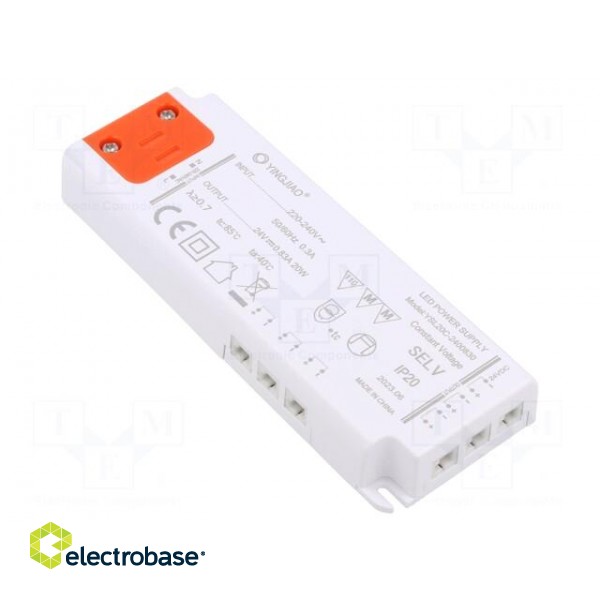 Power supply: switched-mode | LED | 20W | 24VDC | 833mA | 220÷240VAC