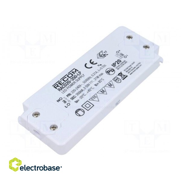 Power supply: switched-mode | LED | 20W | 2÷59VDC | 350mA | 198÷264VAC