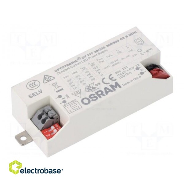 Power supply: switched-mode | LED | 21W | 30÷42VDC | 400÷500mA | IP20 paveikslėlis 1