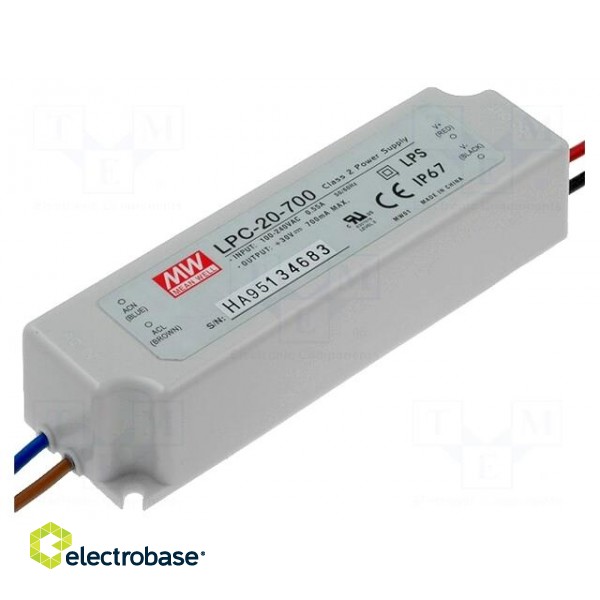 Power supply: switched-mode | LED | 21W | 9÷30VDC | 700mA | 90÷264VAC