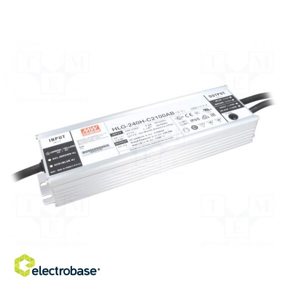 Power supply: switched-mode | LED | 249.9W | 59÷119VDC | 1050÷2100mA
