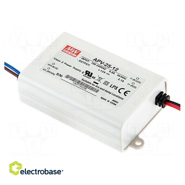 Power supply: switched-mode | LED | 25W | 12VDC | 2.1A | 90÷264VAC | IP42