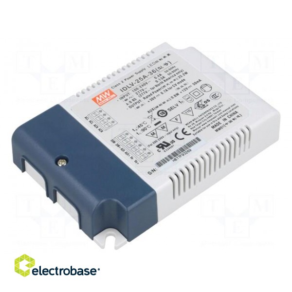Power supply: switched-mode | LED | 25.2W | 36VDC | 0.7A | 90÷295VAC фото 1