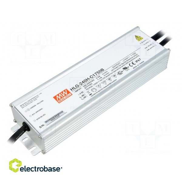 Power supply: switched-mode | LED | 250W | 71÷143VDC | 1750mA | IP67