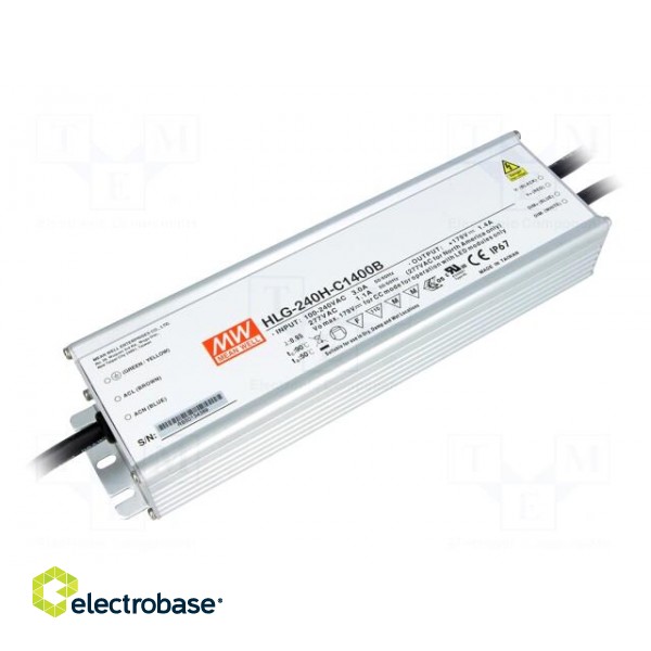 Power supply: switched-mode | LED | 250W | 89÷179VDC | 1400mA | IP67