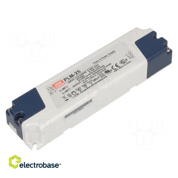 Power supply: switched-mode | LED | 25W | 30÷50VDC | 500mA | 110÷295VAC