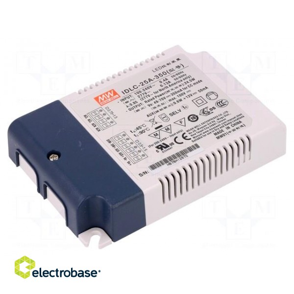 Power supply: switched-mode | LED | 25W | 49.7VDC | 350mA | 90÷295VAC