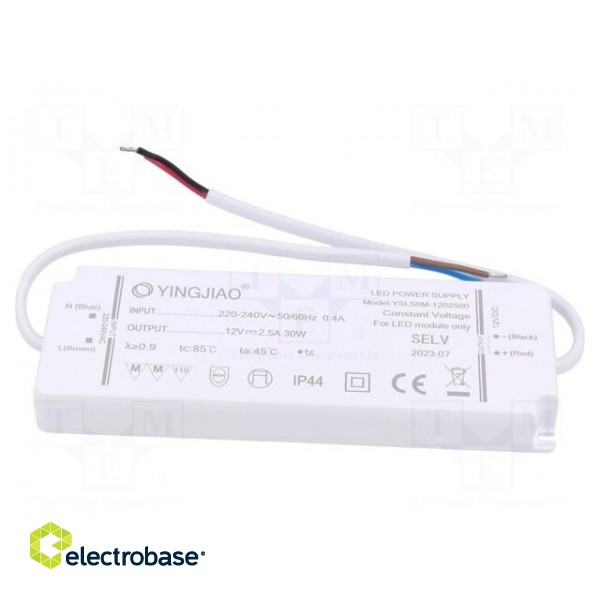Power supply: switched-mode | LED | 30W | 12VDC | 2.5A | 220÷240VAC
