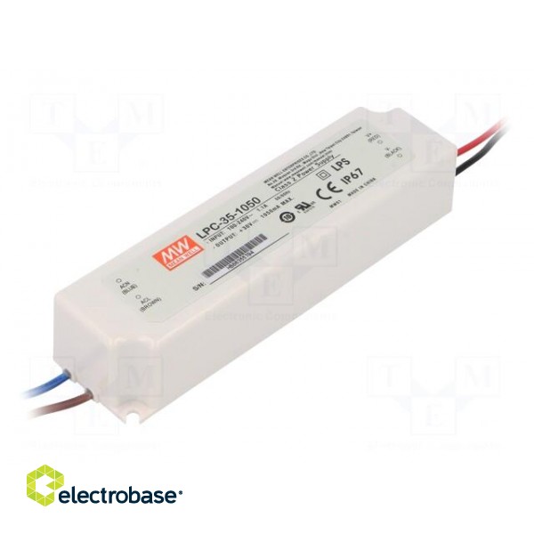 Power supply: switched-mode | LED | 31.5W | 9÷30VDC | 1050mA | IP67