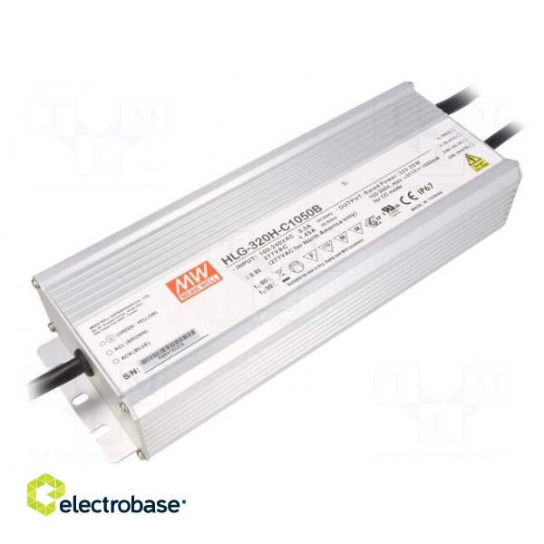 Power supply: switched-mode | LED | 320W | 152÷305VDC | 1050mA | IP67