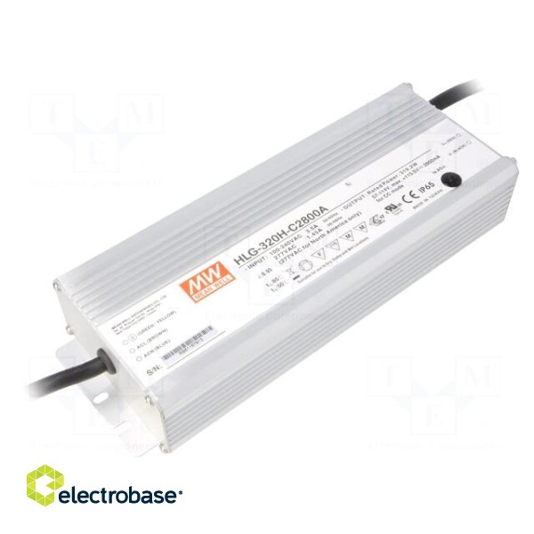 Power supply: switched-mode | LED | 320W | 57÷114VDC | 1400÷2800mA