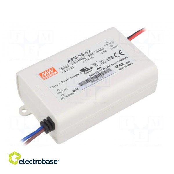 Power supply: switched-mode | LED | 36W | 12VDC | 3A | 90÷264VAC | IP42