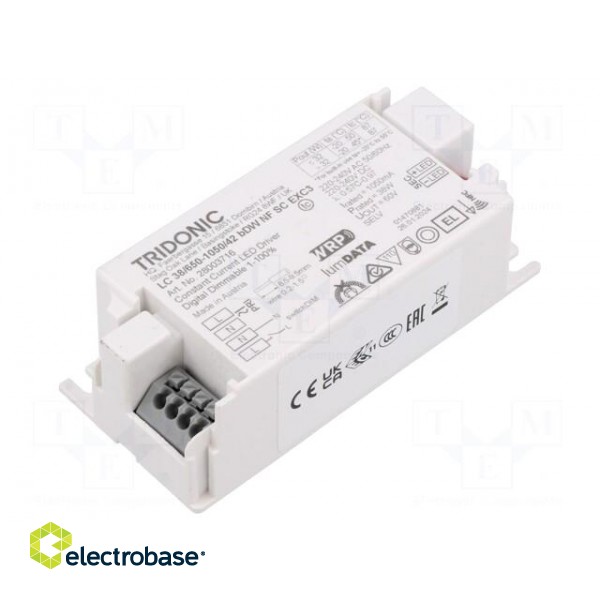Power supply: switched-mode | LED | 36W | 7.5÷42VDC | 650÷1050mA | IP20 image 1