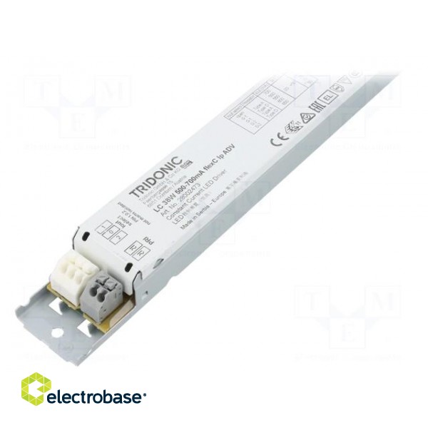 Power supply: switched-mode | LED | 38W | 20÷54VDC | 700mA | 198÷264VAC image 2