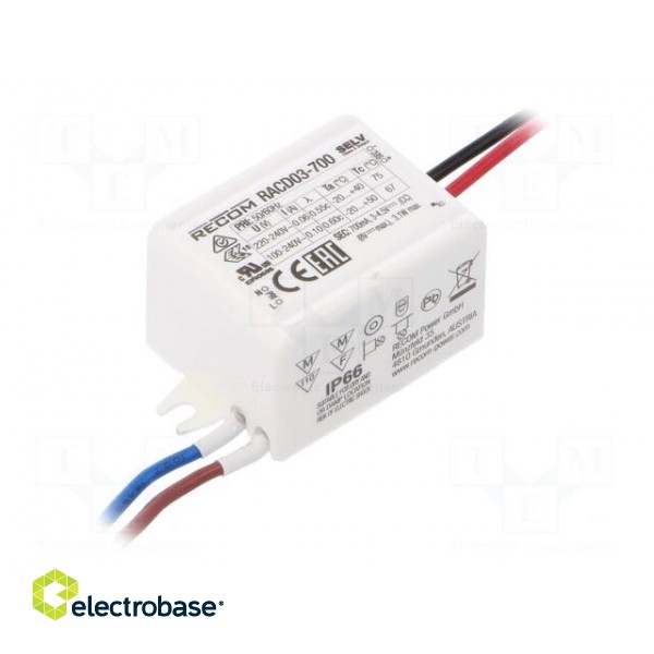 Power supply: switched-mode | LED | 3W | 3÷4.5VDC | 700mA | 90÷264VAC