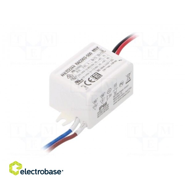 Power supply: switched-mode | LED | 3W | 3÷9.5VDC | 500mA | 90÷264VAC