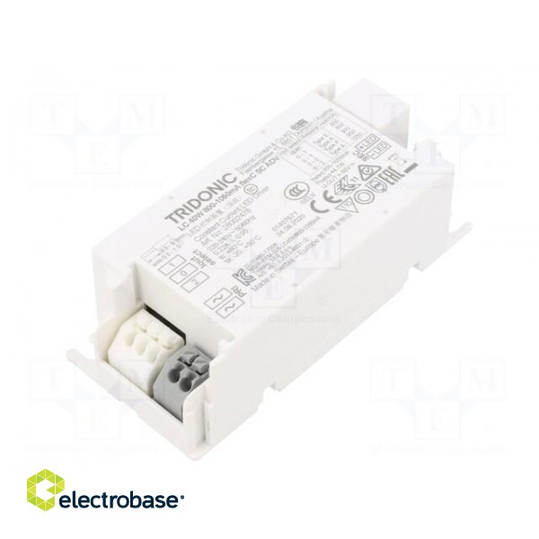 Power supply: switched-mode | LED | 40W | 25÷42VDC | 800÷1050mA | IP20