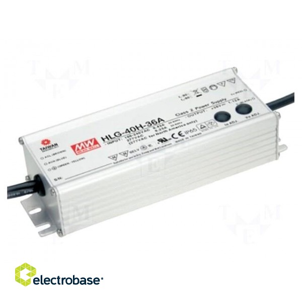 Power supply: switched-mode | LED | 40W | 36VDC | 0.67÷1.12A | IP65