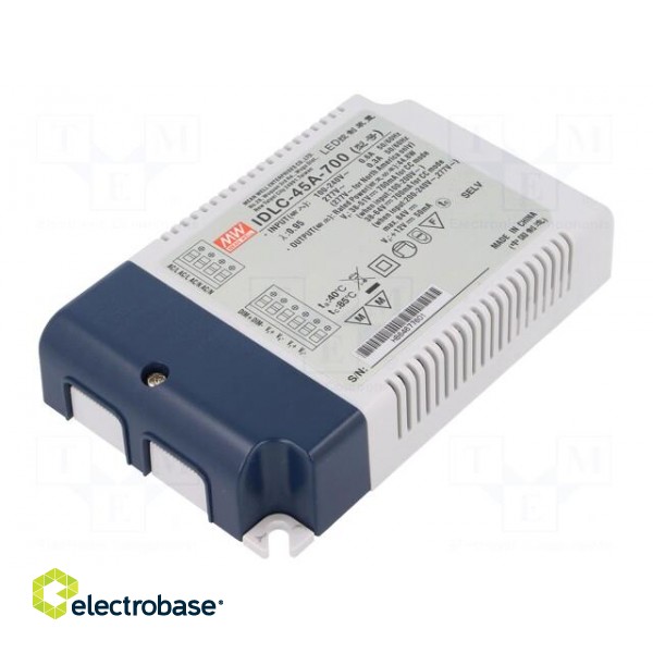 Power supply: switched-mode | LED | 45W | 38÷64VDC | 700mA | 90÷295VAC