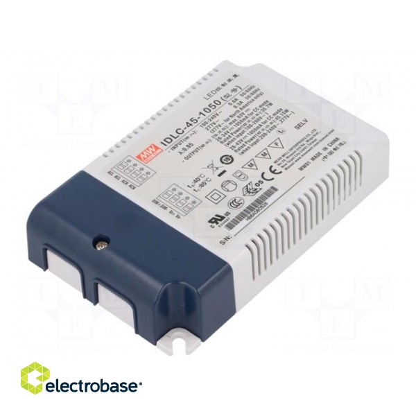 Power supply: switched-mode | LED | 45W | 26÷43VDC | 1050mA | 90÷295VAC