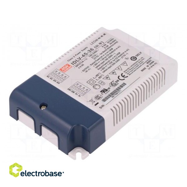 Power supply: switched-mode | LED | 45W | 36VDC | 1.25A | 90÷295VAC