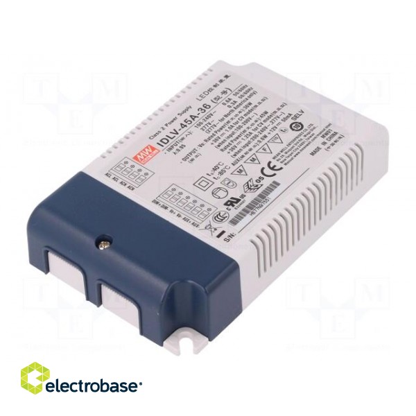 Power supply: switched-mode | LED | 45W | 36VDC | 1.25A | 90÷295VAC
