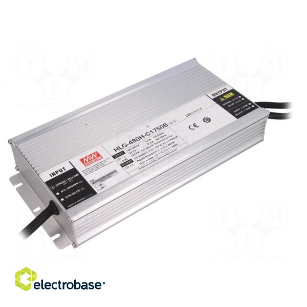 Power supply: switched-mode | LED | 480W | 137÷274VDC | 1750mA | IP67