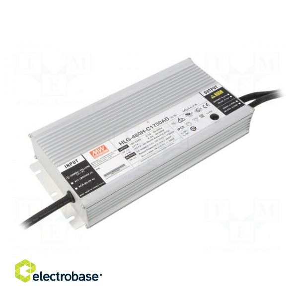 Power supply: switched-mode | LED | 480W | 137÷274VDC | 875÷1750mA