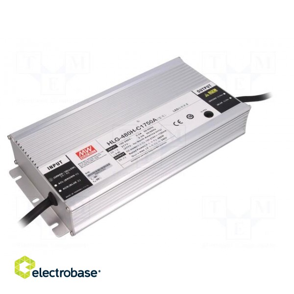 Power supply: switched-mode | LED | 480W | 137÷274VDC | 875÷1750mA
