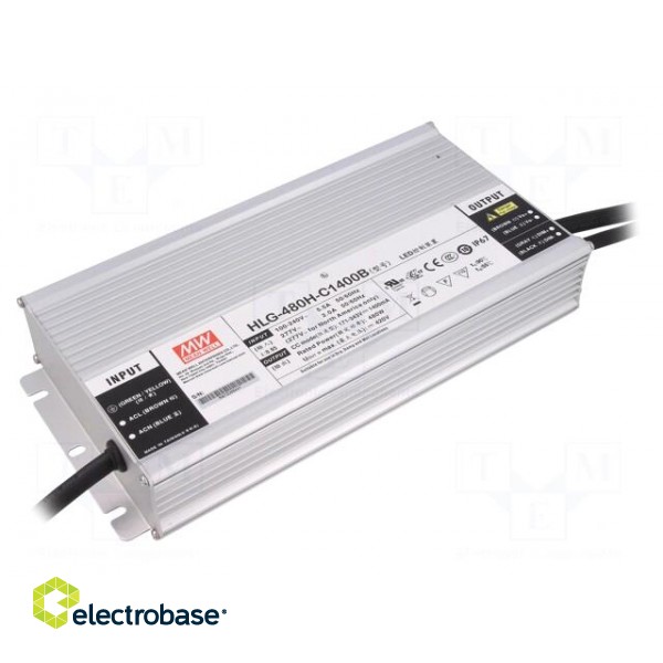 Power supply: switched-mode | LED | 480W | 171÷343VDC | 1400mA | IP67