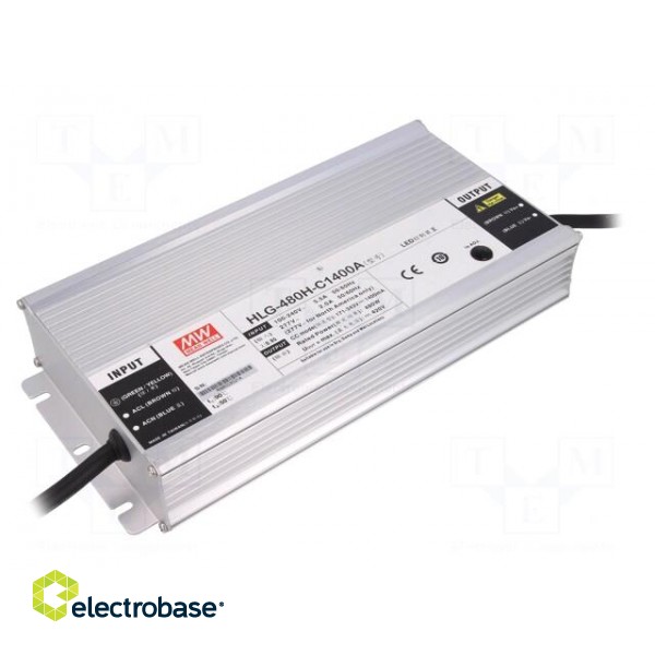 Power supply: switched-mode | LED | 480W | 171÷343VDC | 700÷1400mA