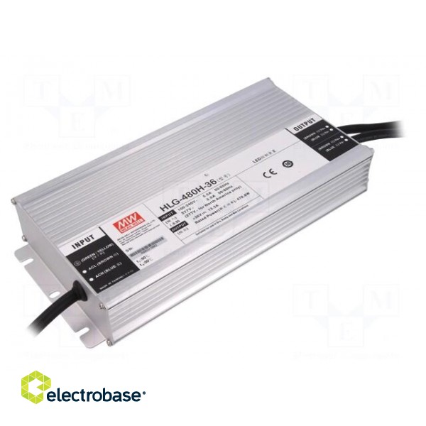 Power supply: switched-mode | LED | 480W | 36VDC | 13.3A | 90÷305VAC