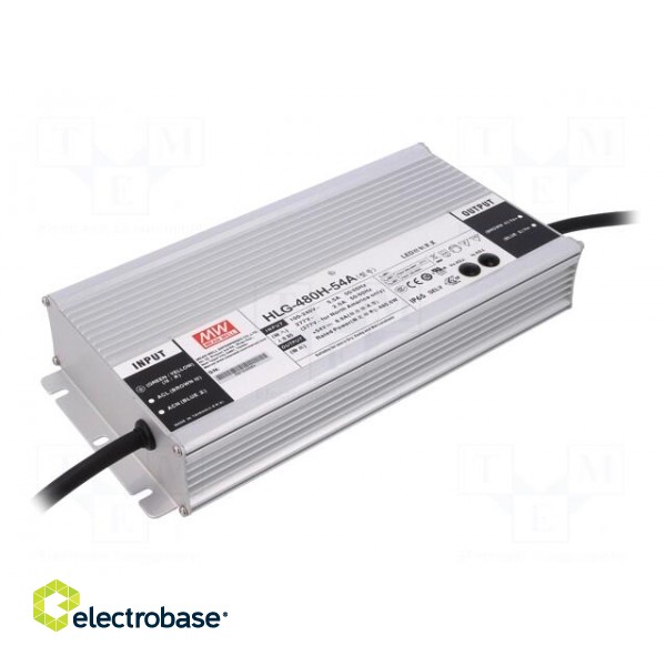 Power supply: switched-mode | LED | 480W | 54VDC | 45.9÷56.7VDC | IP65