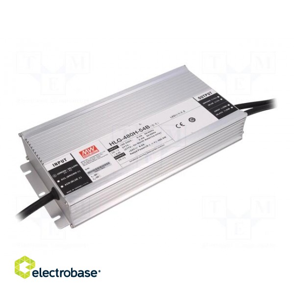 Power supply: switched-mode | LED | 480W | 54VDC | 8.9A | 90÷305VAC
