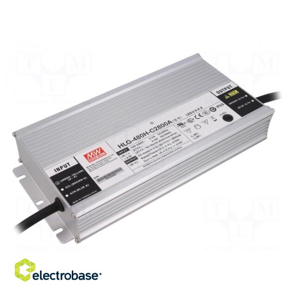 Power supply: switched-mode | LED | 480W | 85÷171VDC | 1400÷2800mA