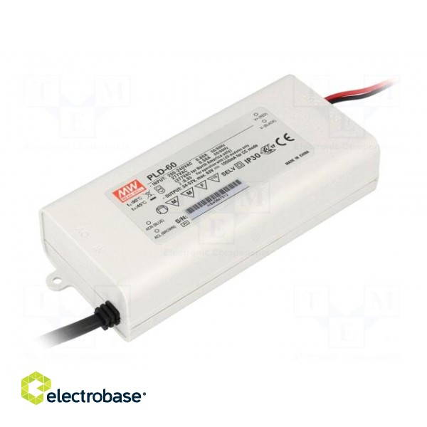 Power supply: switched-mode | LED | 54W | 70÷108VDC | 500mA | IP30 | 340g