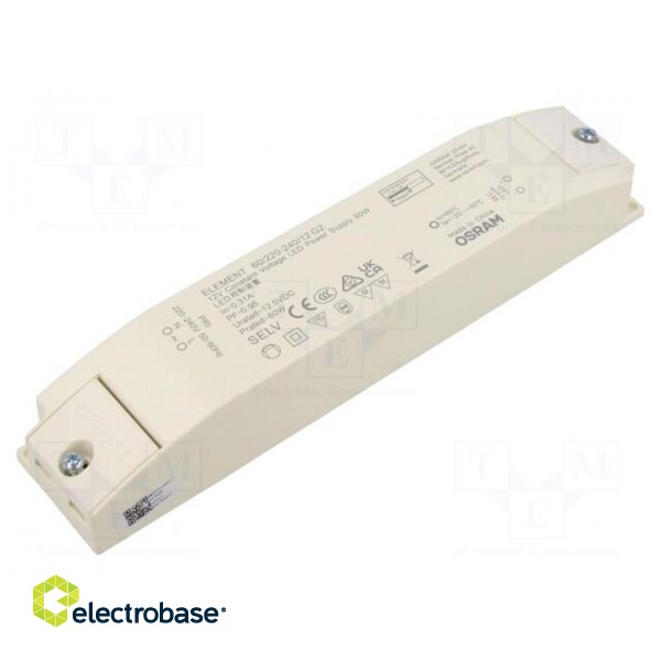 Power supply: switched-mode | LED | 60W | 12.5VDC | 220÷240VAC | IP20