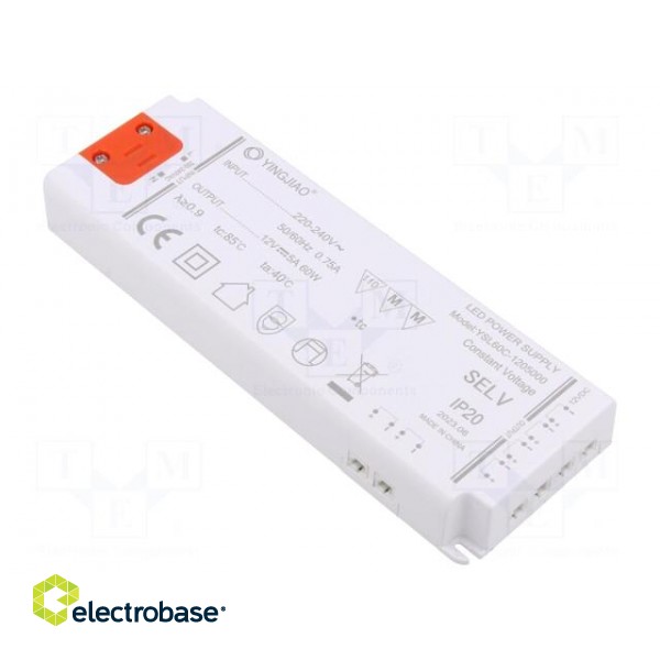 Power supply: switched-mode | LED | 60W | 12VDC | 5A | 220÷240VAC | IP20