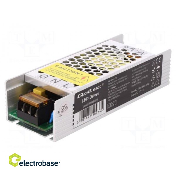 Power supply: switched-mode | LED | 60W | 12VDC | 10.8÷13.2VDC | 5A фото 1