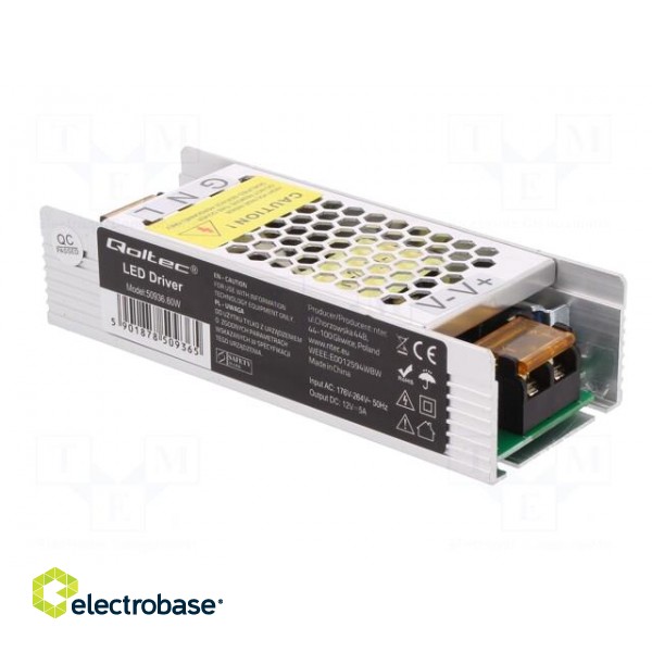 Power supply: switched-mode | LED | 60W | 12VDC | 10.8÷13.2VDC | 5A фото 4