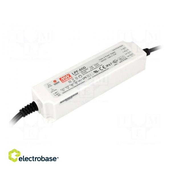 Power supply: switched-mode | LED | 60W | 48VDC | 1.25A | 90÷305VAC