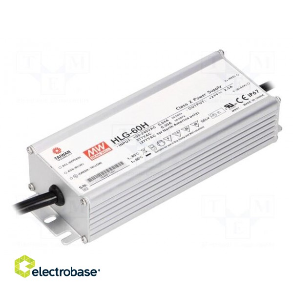 Power supply: switched-mode | LED | 62.1W | 54VDC | 1.15A | 90÷305VAC