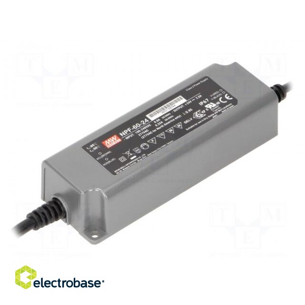 Power supply: switched-mode | LED | 60W | 24VDC | 2.5A | 90÷305VAC | IP67